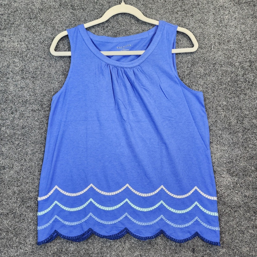 Talbots Women Coastal Nautical Scallop Hem Embroidered‎ Tank Top Size M NWOT